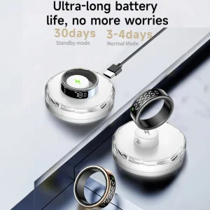 The newly upgraded smart ring features a digital display. It offers step counting, sleep monitoring, and multiple sports modes.